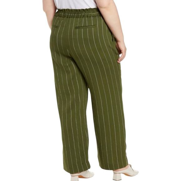 NWT Vince Belted Stripe Wide Leg Pants Trousers Plus Size 1X Green Pull On $345 - Picture 8 of 16